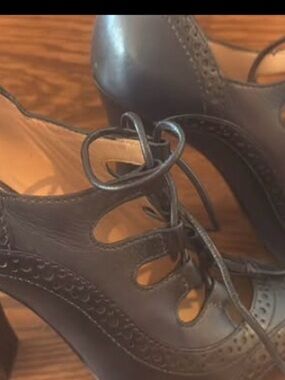 Tory Burch Dark Brown Leather Lace-Up Cutout Heels